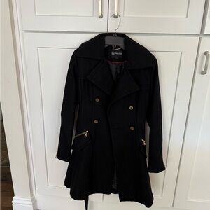 Express Women's Black pea Coat with Gold Accents